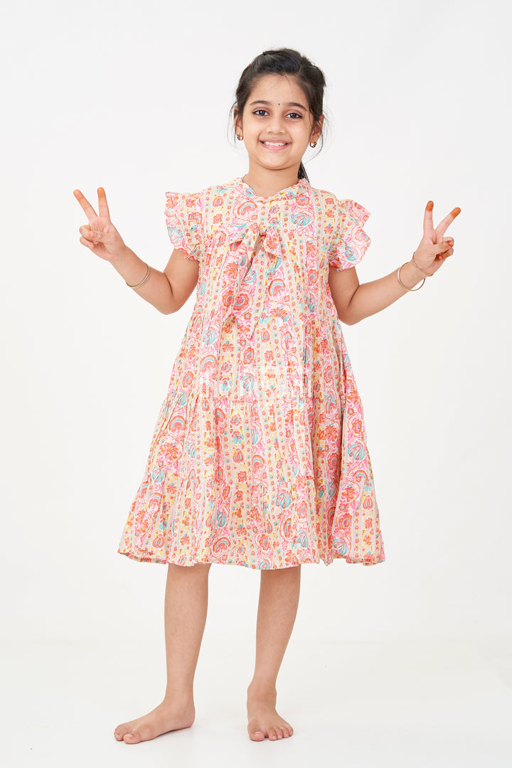 Party Frock for Toddler Girls in Cotton with Floral Digital Print and Ruffle Detailing