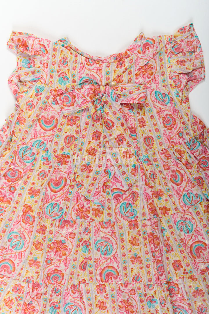Party Frock for Toddler Girls in Cotton with Floral Digital Print and Ruffle Detailing