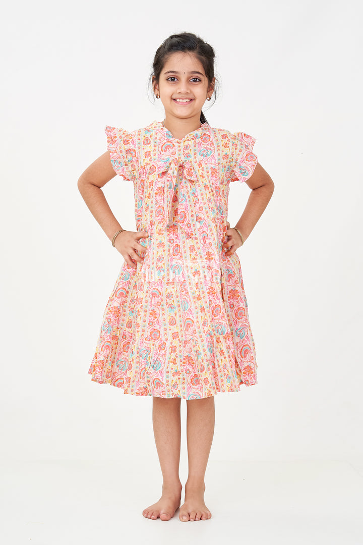 Party Frock for Toddler Girls in Cotton with Floral Digital Print and Ruffle Detailing