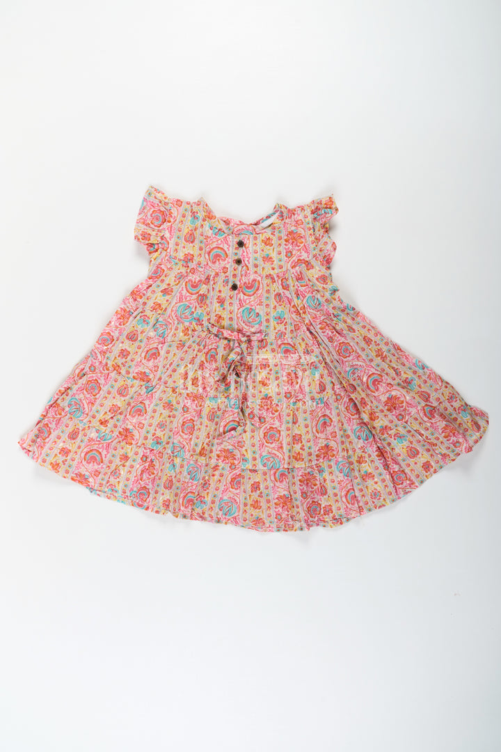 Party Frock for Toddler Girls in Cotton with Floral Digital Print and Ruffle Detailing