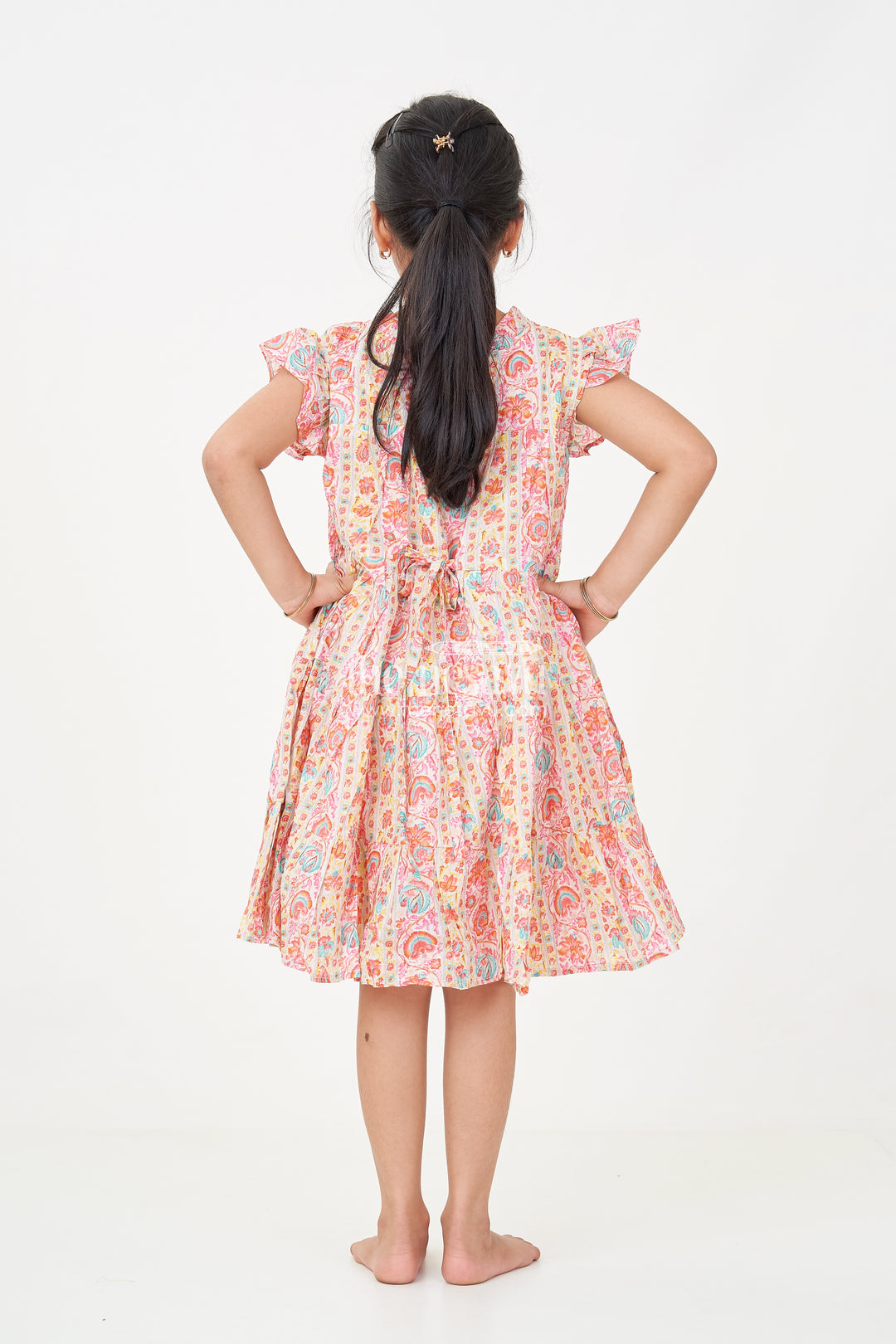 Party Frock for Toddler Girls in Cotton with Floral Digital Print and Ruffle Detailing