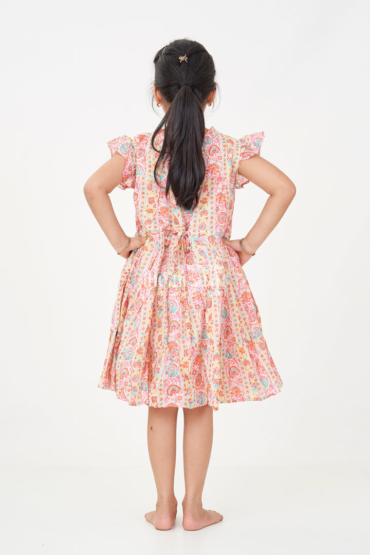 Party Frock for Toddler Girls in Cotton with Floral Digital Print and Ruffle Detailing