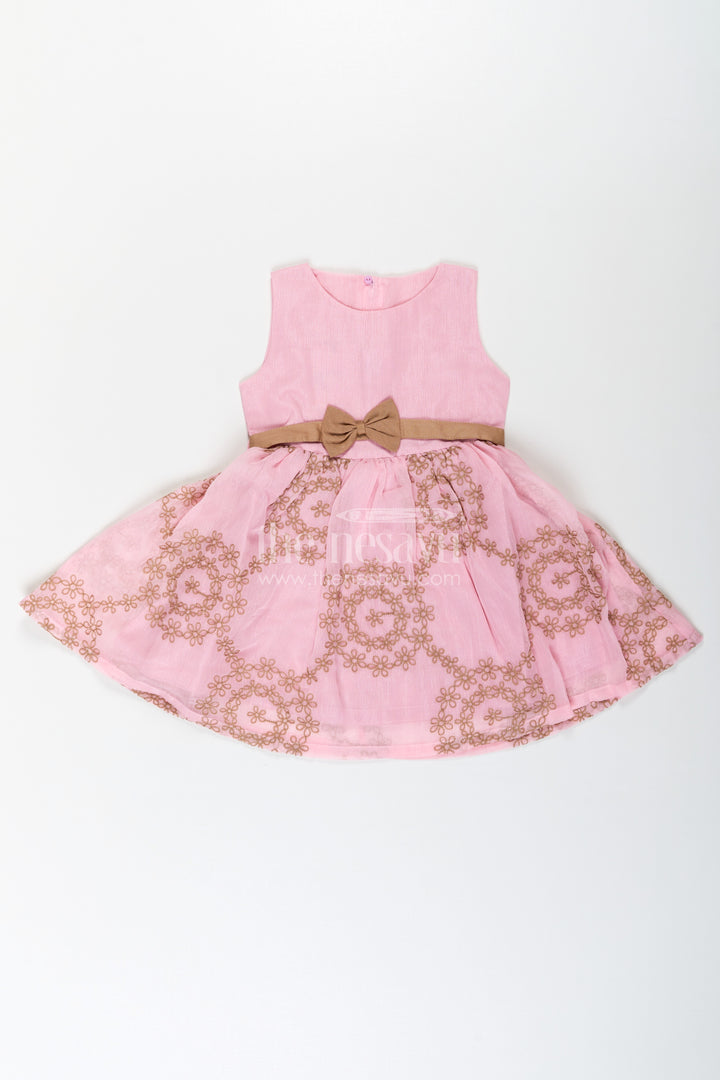 Work Frock for Girls in Pink and Brown with Cotton Blend and Embroidered Overlay Jacket