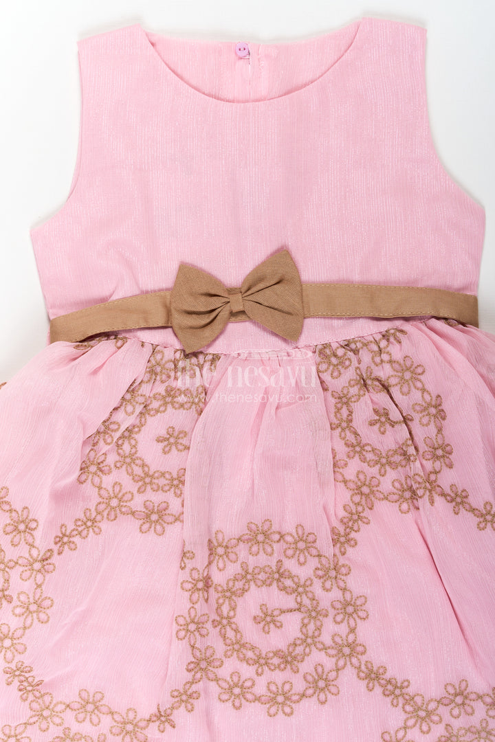 Work Frock for Girls in Pink and Brown with Cotton Blend and Embroidered Overlay Jacket
