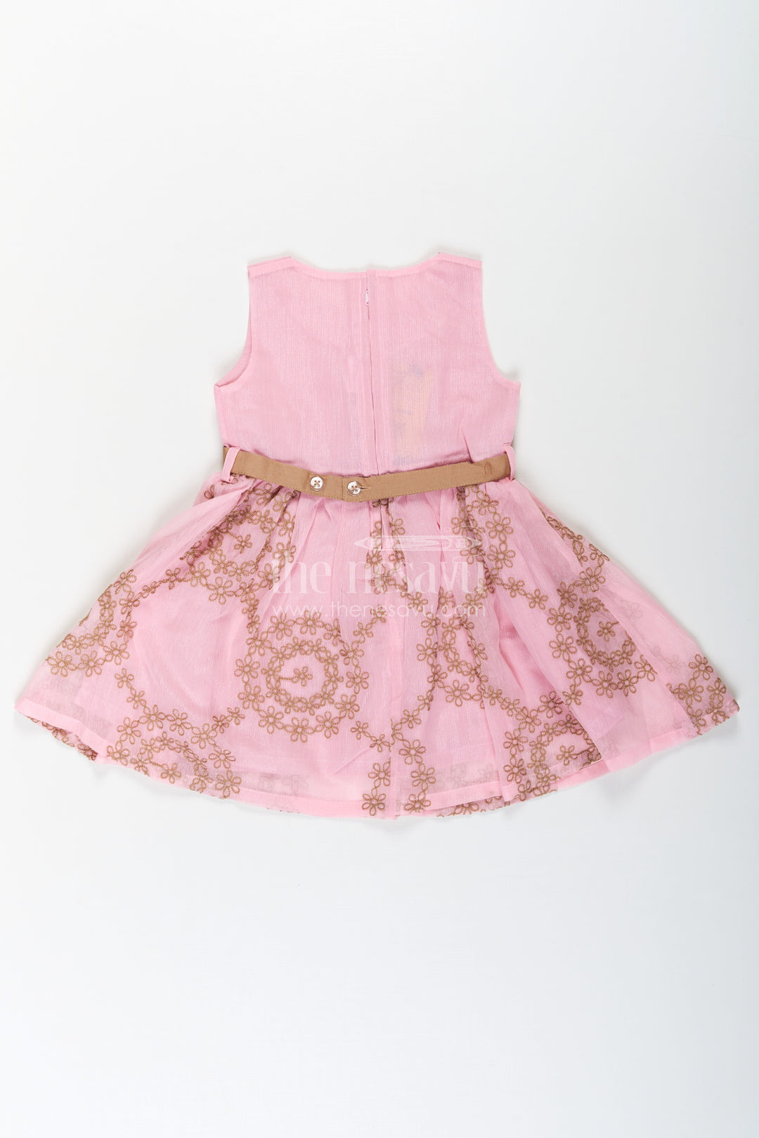 Work Frock for Girls in Pink and Brown with Cotton Blend and Embroidered Overlay Jacket