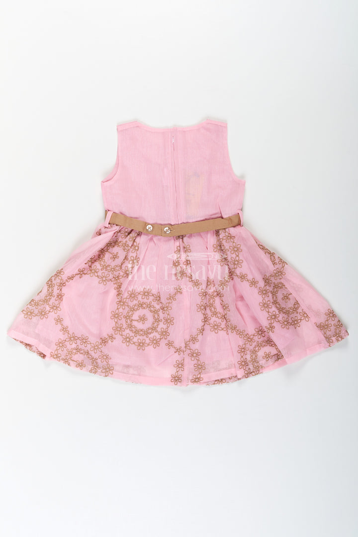 Work Frock for Girls in Pink and Brown with Cotton Blend and Embroidered Overlay Jacket