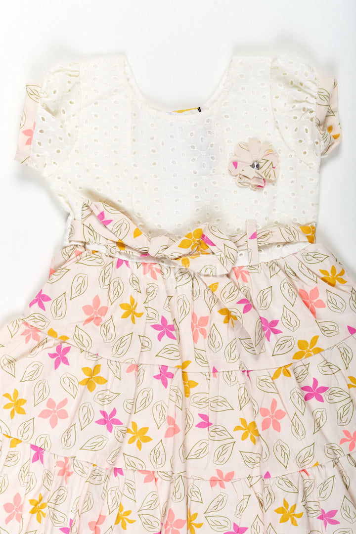 Girls Party Wear Cotton Frock with Eyelet Hakoba Top and Colorful Digital Print Skirt