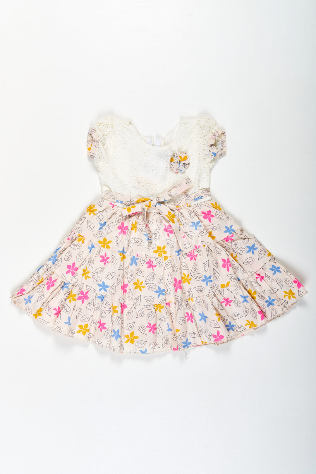 Girls Party Wear Cotton Frock with Eyelet Hakoba Top and Colorful Digital Print Skirt