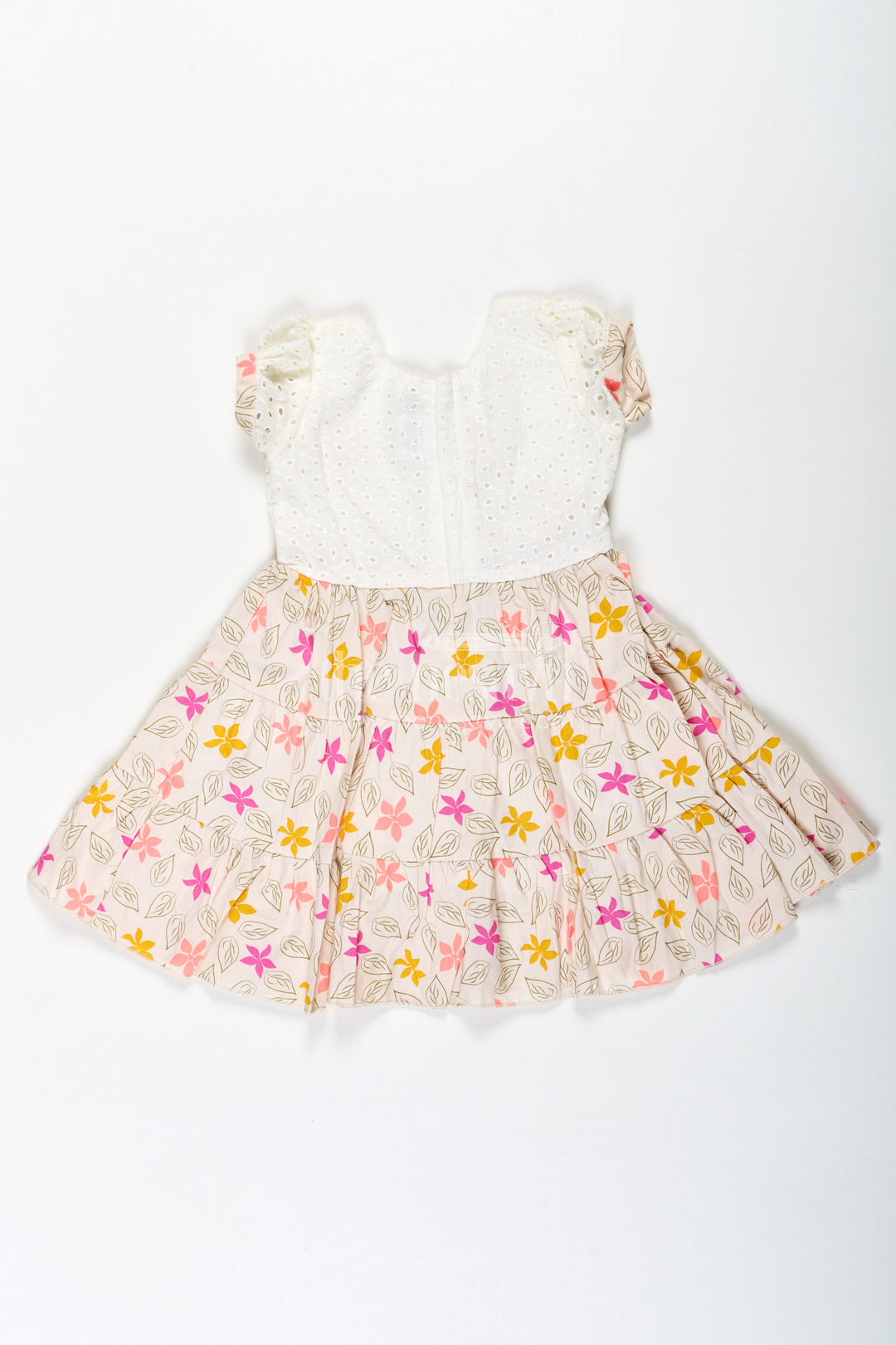 Girls Party Wear Cotton Frock with Eyelet Hakoba Top and Colorful Digital Print Skirt