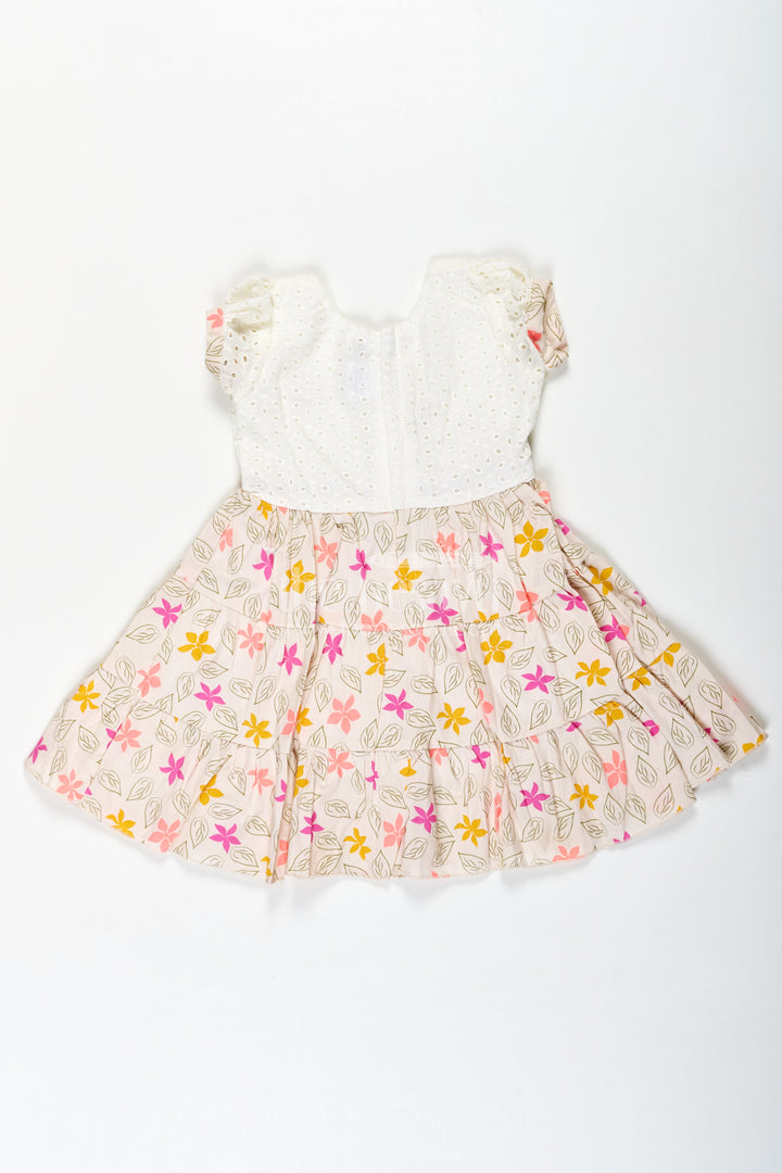 Girls Party Wear Cotton Frock with Eyelet Hakoba Top and Colorful Digital Print Skirt