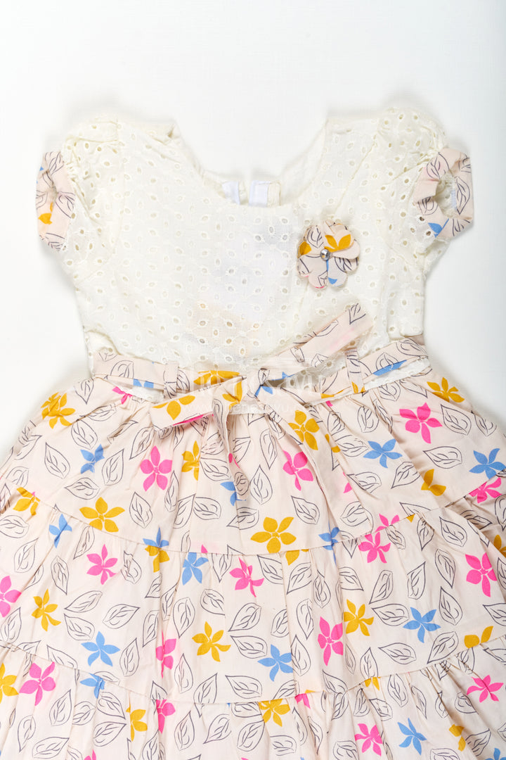 Girls Party Wear Cotton Frock with Eyelet Hakoba Top and Colorful Digital Print Skirt