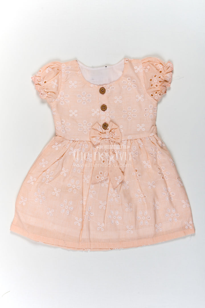 Girls Cotton Sleeveless Dress in Pastel Peach with All-Over Hakoba Floral Embroidery