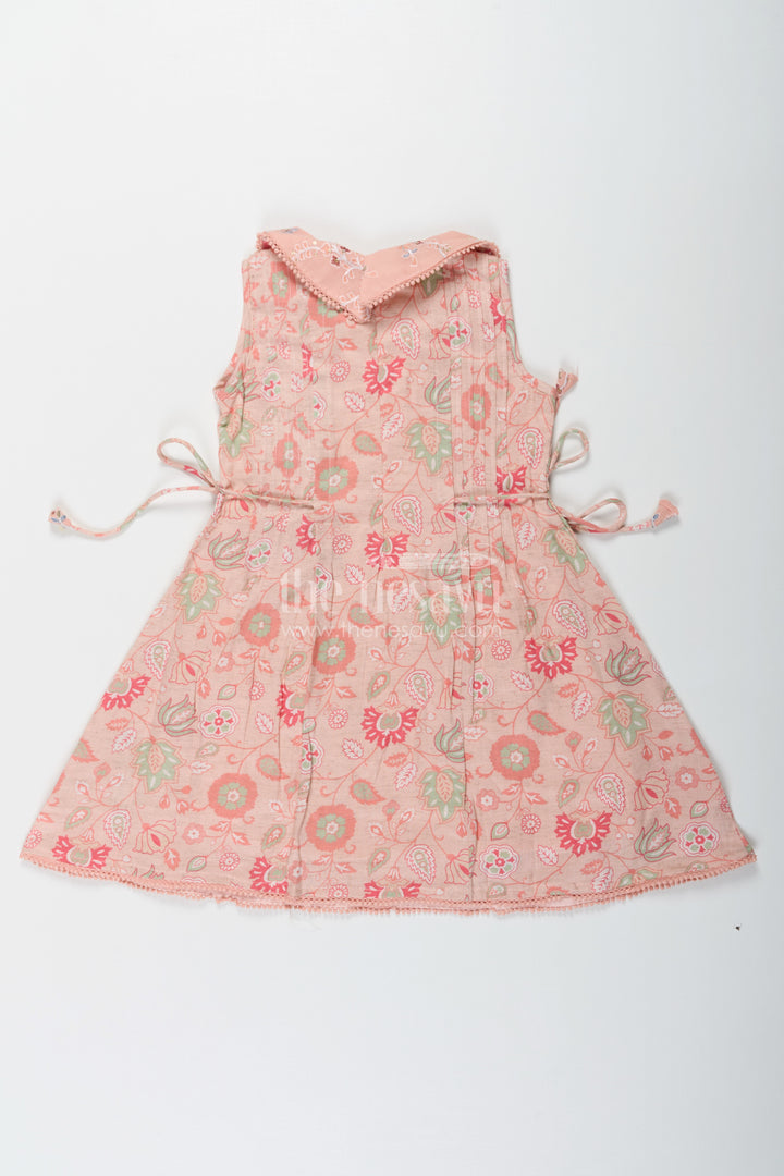 Girls Cotton Frock Simple Style with Peach Digital Prints and Thread Embroidered Front