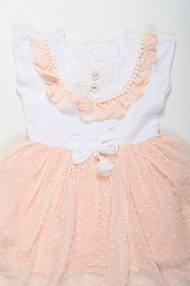 Frock Suit for Wedding in Soft Peach with Hakoba Lace Yoke and Designer Georgette Bottom for Baby Girls