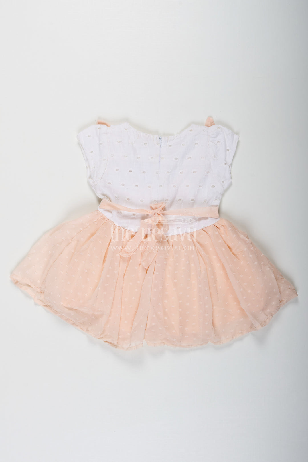 Frock Suit for Wedding in Soft Peach with Hakoba Lace Yoke and Designer Georgette Bottom for Baby Girls
