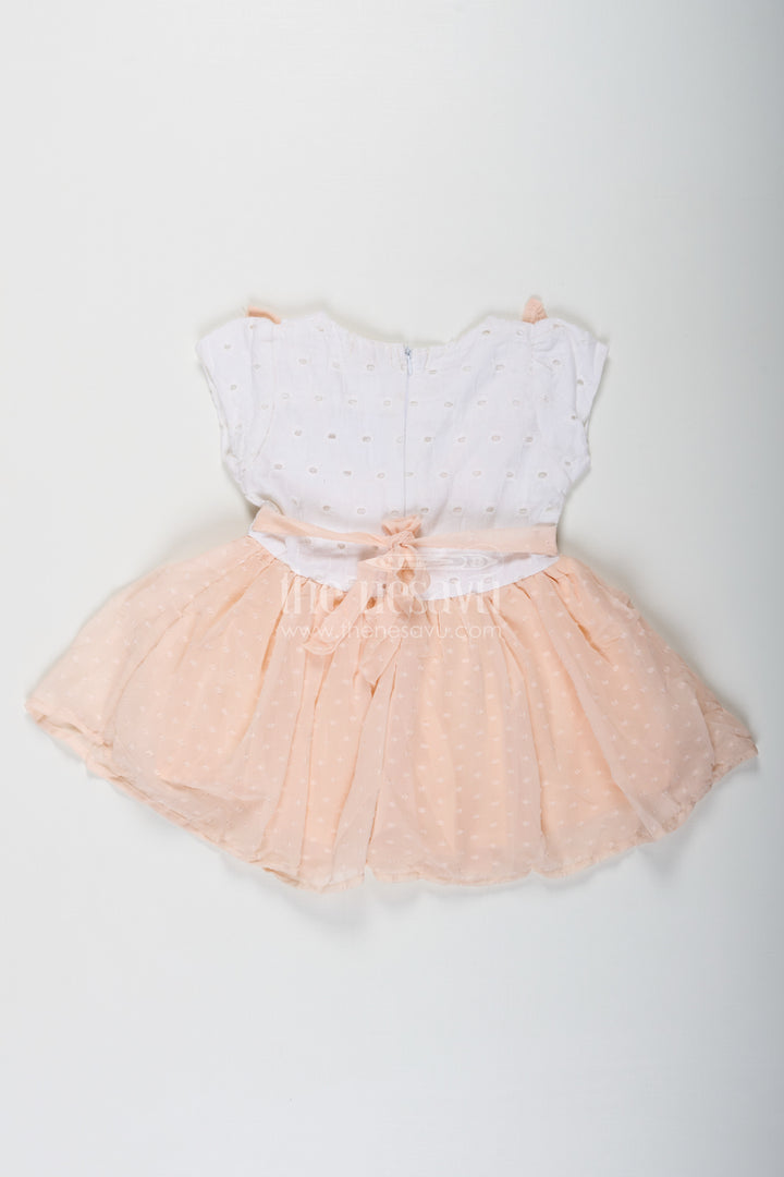 Frock Suit for Wedding in Soft Peach with Hakoba Lace Yoke and Designer Georgette Bottom for Baby Girls