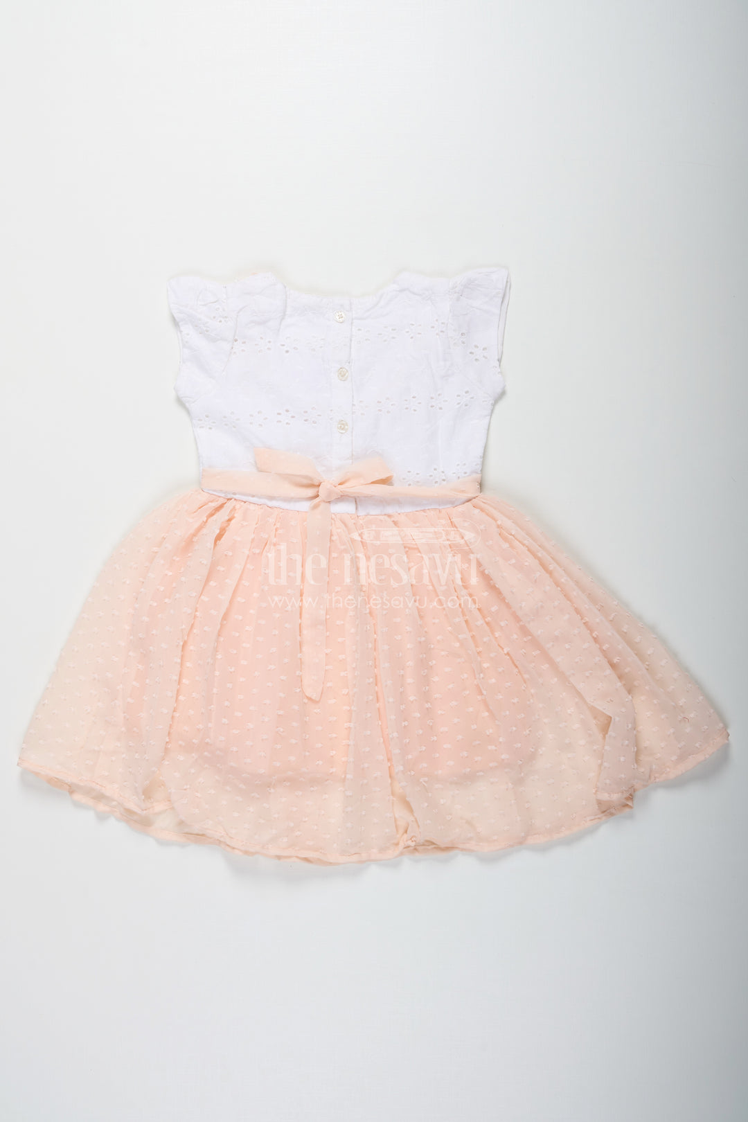 Frock Suit for Wedding in Soft Peach with Hakoba Lace Yoke and Designer Georgette Bottom for Baby Girls