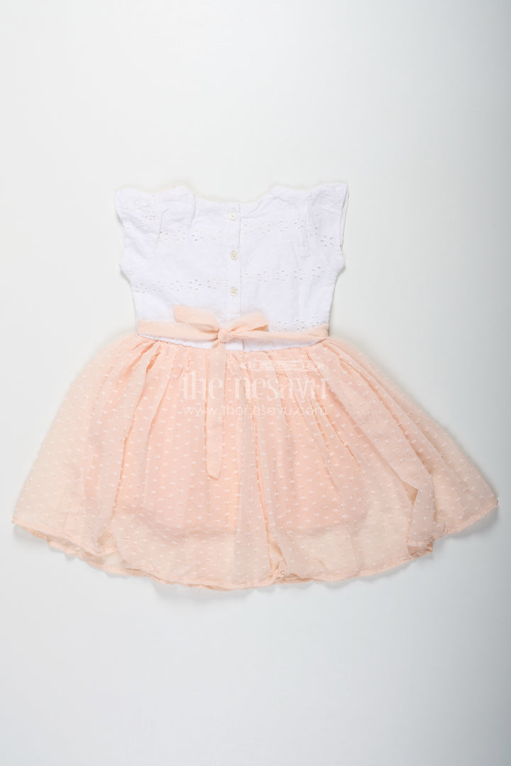 Frock Suit for Wedding in Soft Peach with Hakoba Lace Yoke and Designer Georgette Bottom for Baby Girls