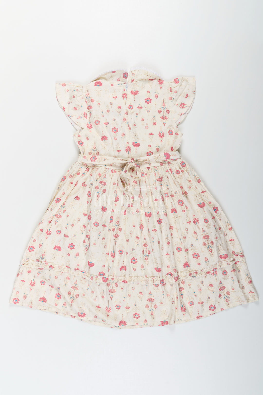 Girls Full Frock in Cream Rayon with Floral Digital Print and Ruffled Sleeves for Comfortable Wear