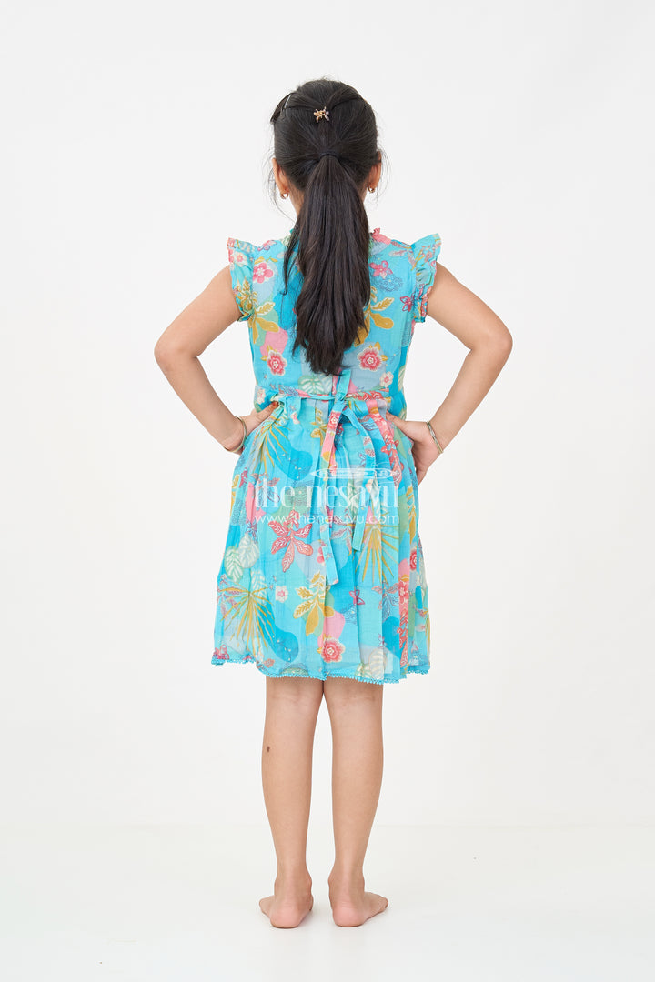 Girls frock eid stylish dress design in Vibrant Floral Cotton with Sequin Accents and Pleated Skirt