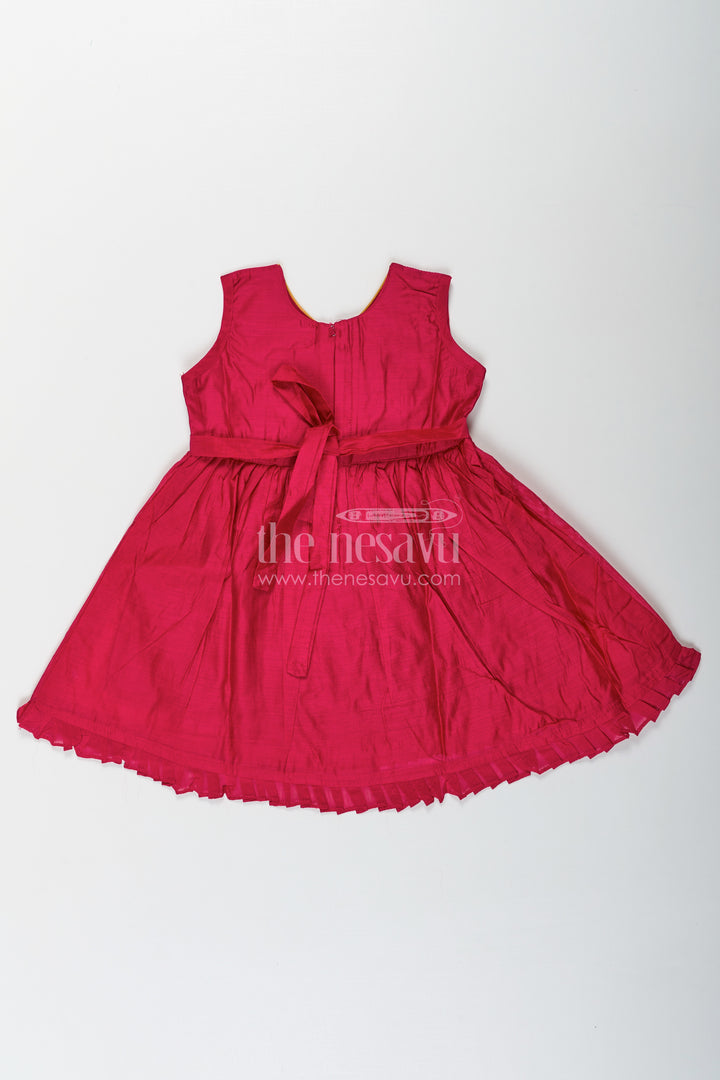 Girls Chanderi Red Long Frock with Embroidered Bird Motifs and Flared Skirt for Traditional Charm
