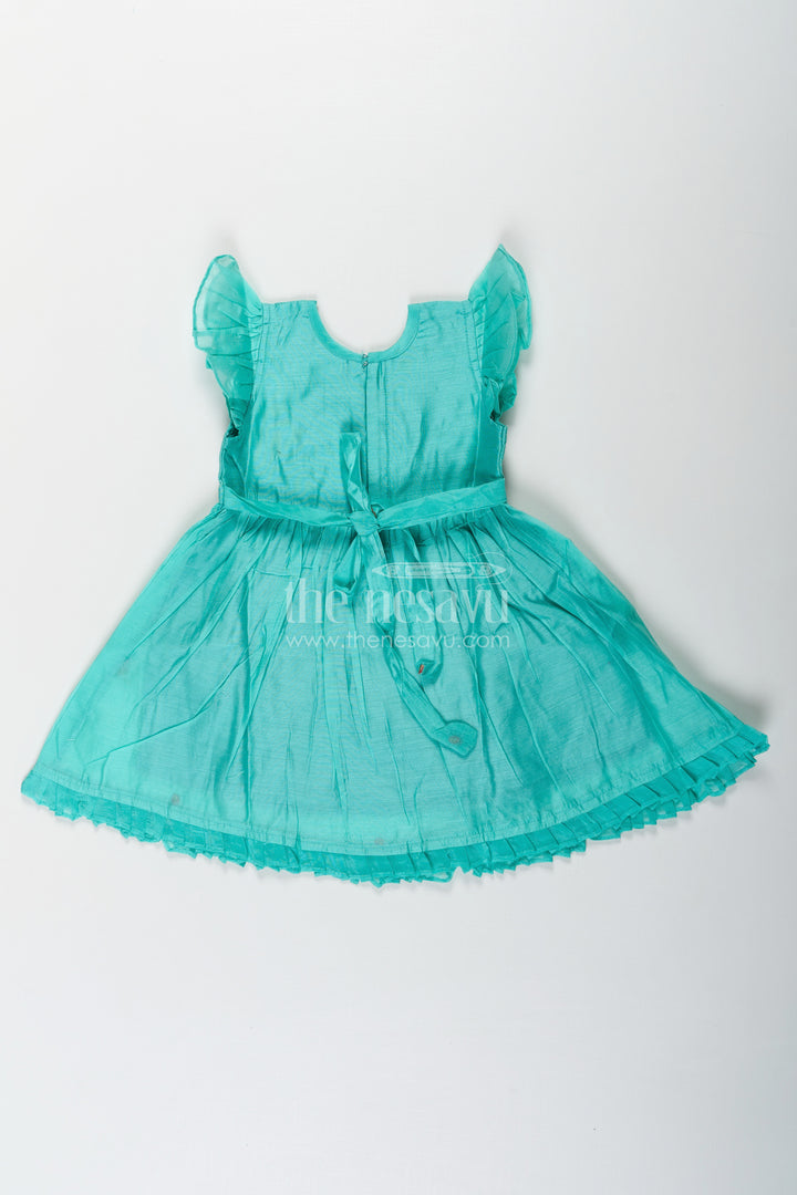 Girls Blue Colour Frock Suit in Chanderi with Bold Floral Embroidery and Elegant Flutter Sleeves
