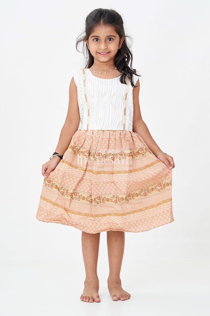 Girls Muslin Silk Printed Frock with Embroidered Yoke and Traditional Borders in fancy frock Style