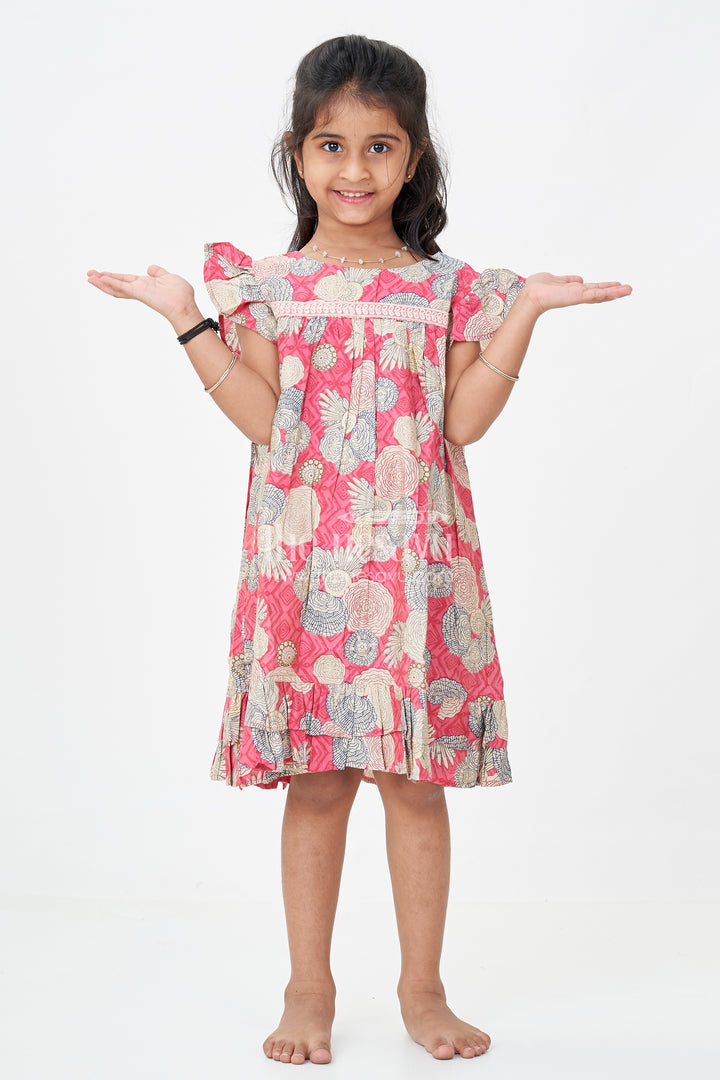 Girls Party Wear Frocks for Infants in Moadal Silk with Digital Floral Print and Ruffle Accents