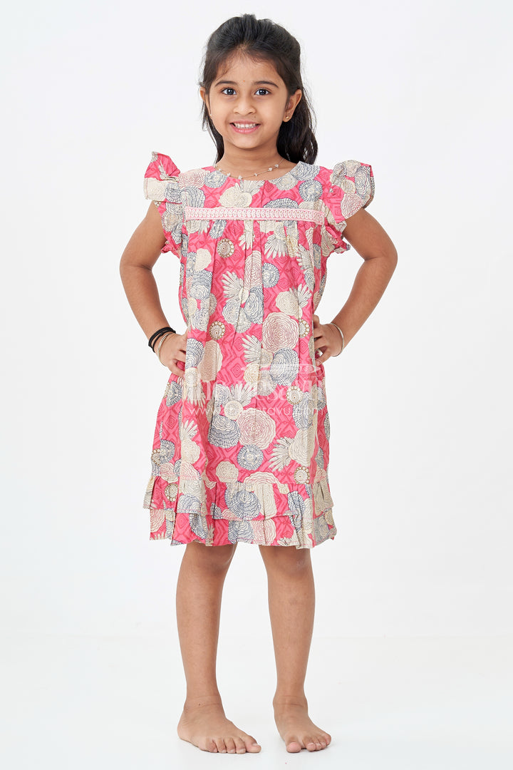 Girls Party Wear Frocks for Infants in Moadal Silk with Digital Floral Print and Ruffle Accents