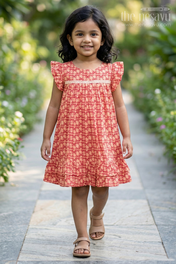 Girls Long Frocks for Birthday Party in Cotton with Animal Digital Print and Ruffle Trim Sleeves
