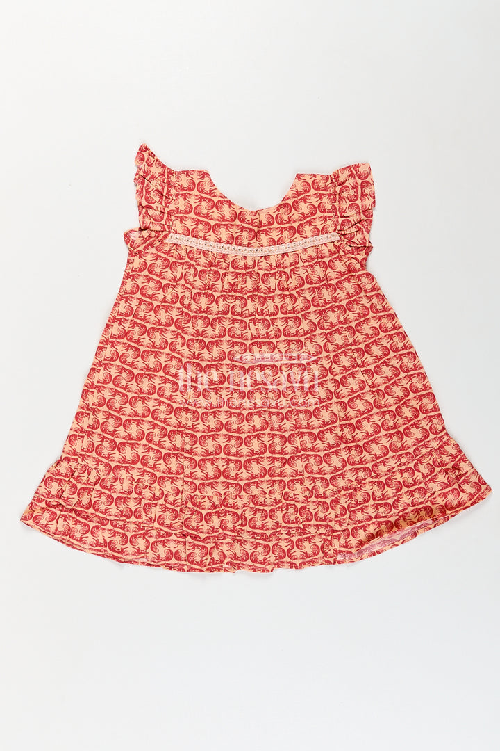 Girls Long Frocks for Birthday Party in Cotton with Animal Digital Print and Ruffle Trim Sleeves