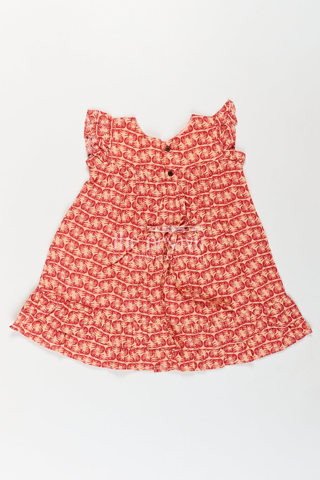 Girls Long Frocks for Birthday Party in Cotton with Animal Digital Print and Ruffle Trim Sleeves