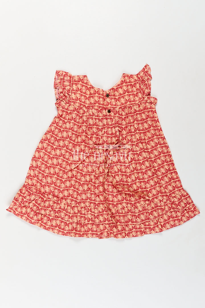 Girls Long Frocks for Birthday Party in Cotton with Animal Digital Print and Ruffle Trim Sleeves