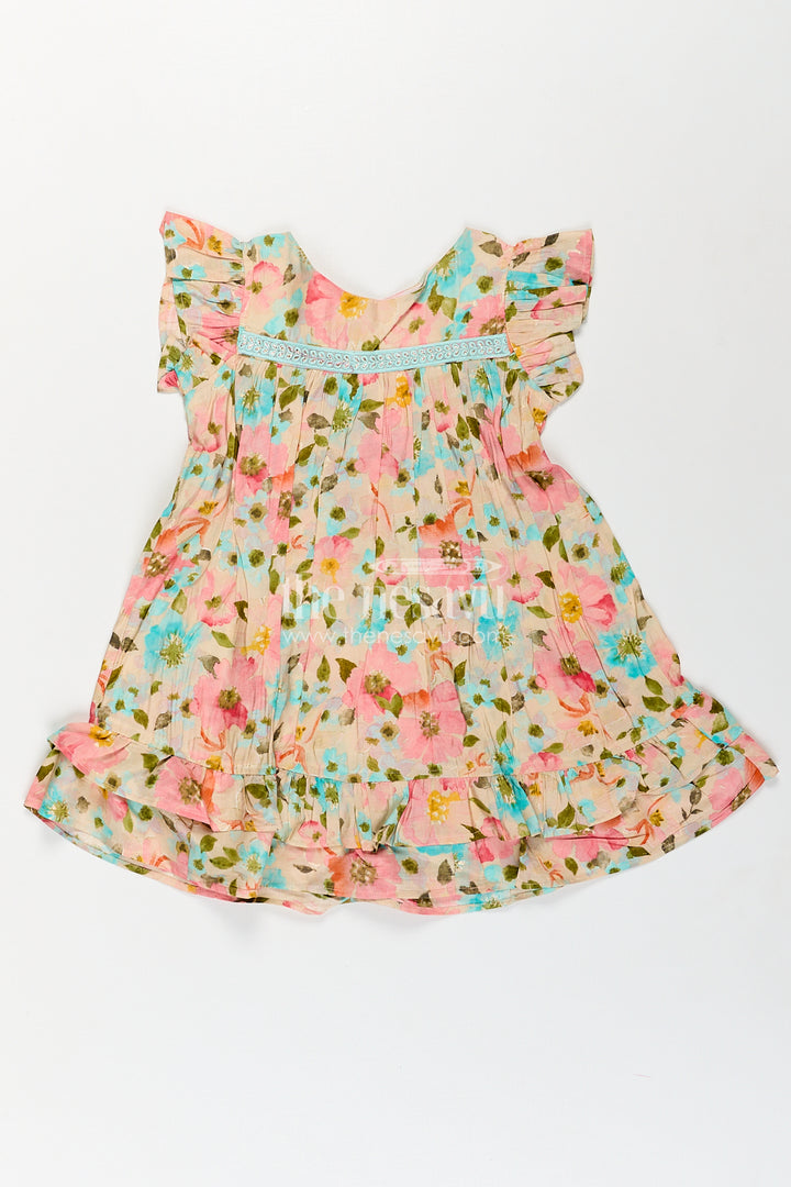 Girls New Style Frock in Modal Silk with Floral Digital Print and Ruffle Sleeves for Everyday Charm