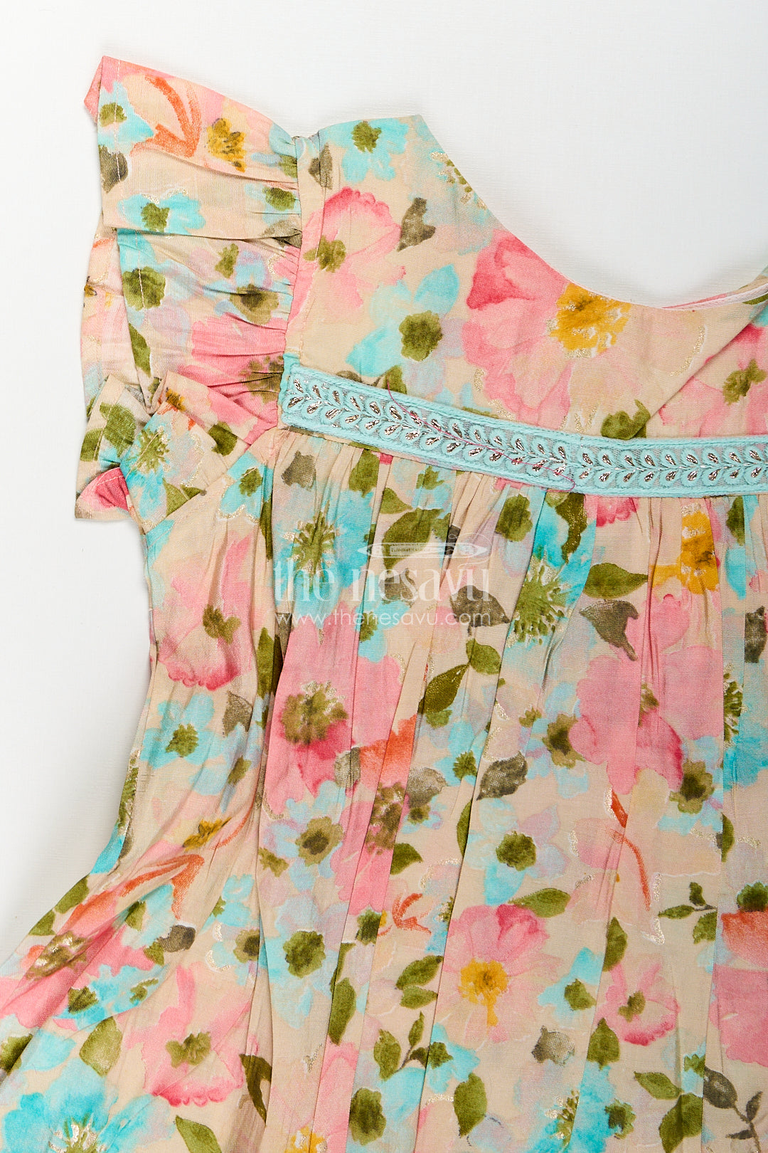 Girls New Style Frock in Modal Silk with Floral Digital Print and Ruffle Sleeves for Everyday Charm