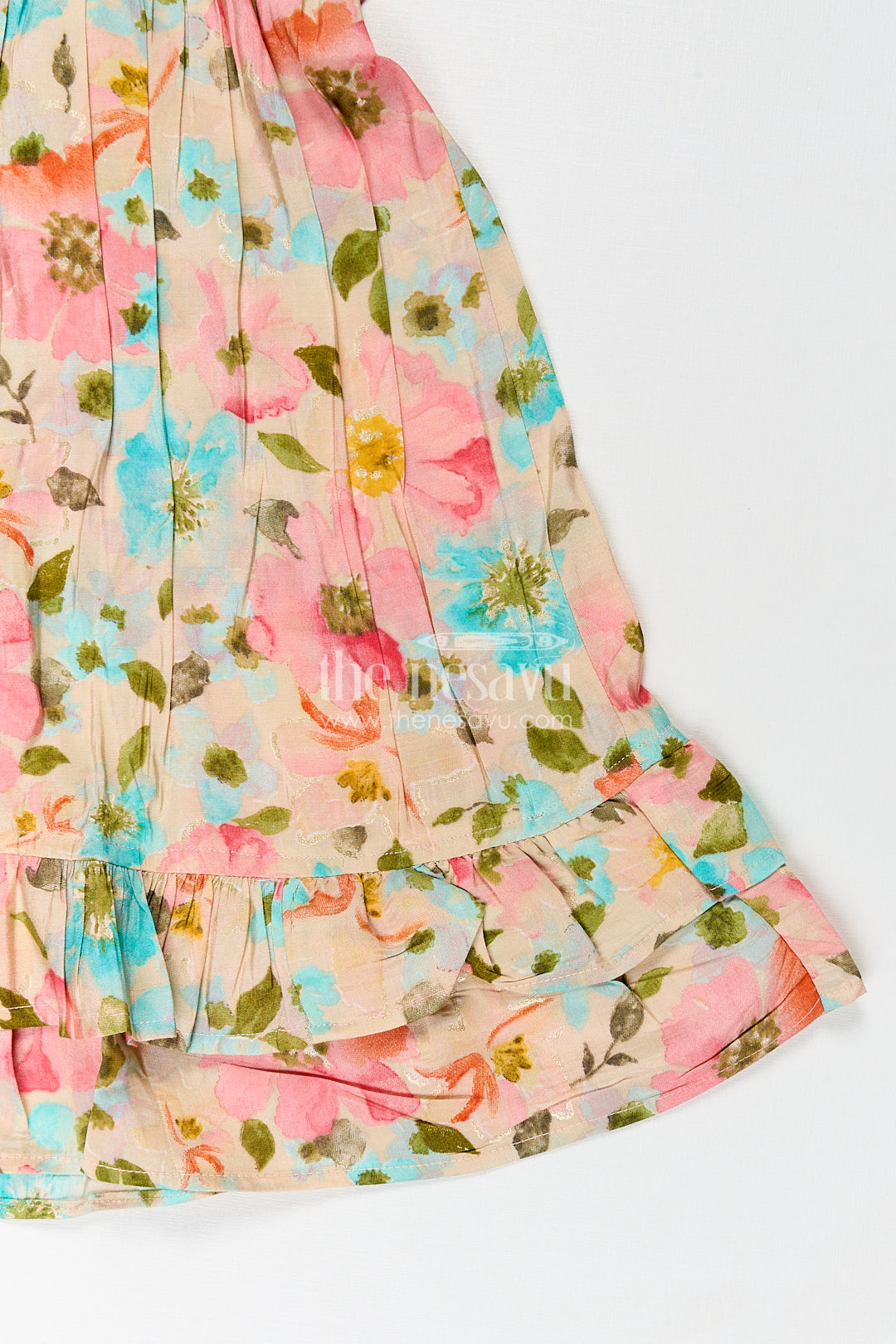 Girls New Style Frock in Modal Silk with Floral Digital Print and Ruffle Sleeves for Everyday Charm