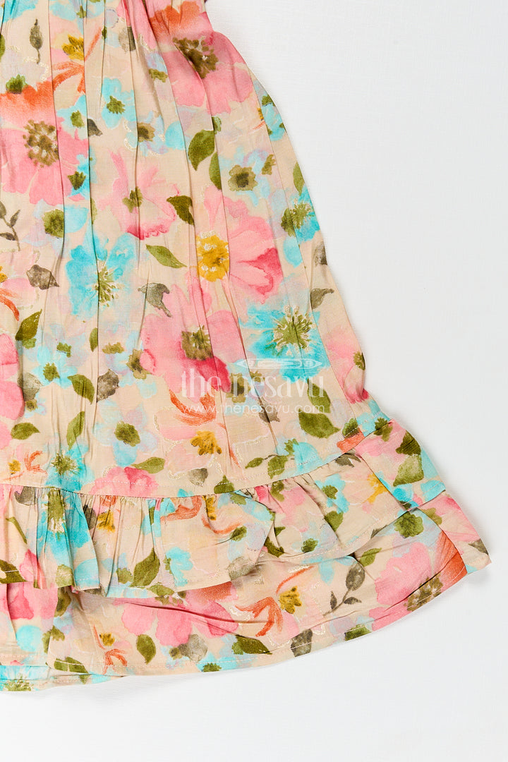 Girls New Style Frock in Modal Silk with Floral Digital Print and Ruffle Sleeves for Everyday Charm