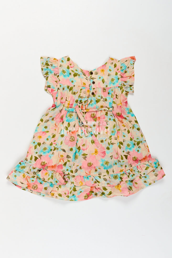 Girls New Style Frock in Modal Silk with Floral Digital Print and Ruffle Sleeves for Everyday Charm