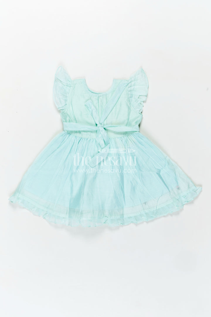 Girls Chanderi Cotton Frock Ki Design in Mint Green with Floral and Butterfly Embroidery for Everyday Elegance