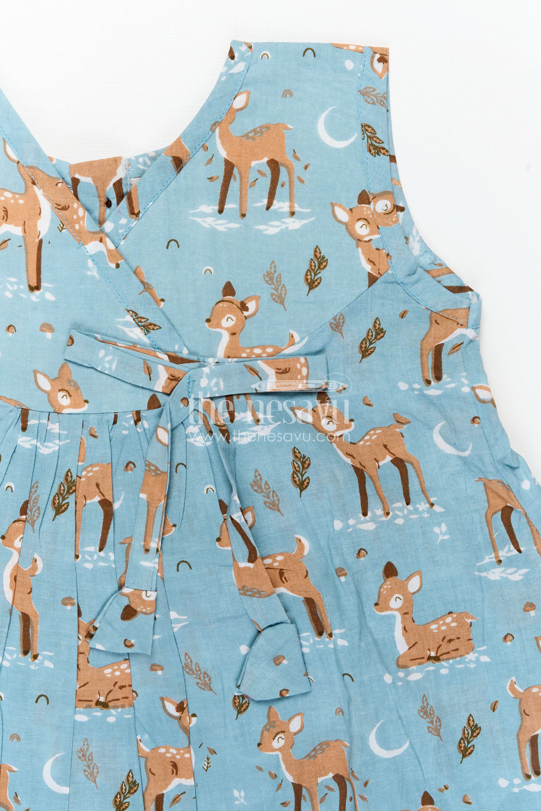Lightweight Cotton Frock for Kids with Digital Animal Print and Cute Ruffled Hem in Soothing Blue