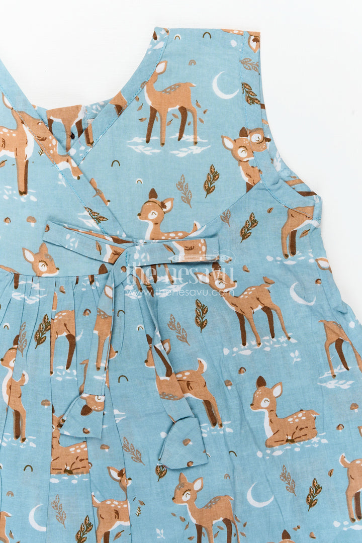 Lightweight Cotton Frock for Kids with Digital Animal Print and Cute Ruffled Hem in Soothing Blue