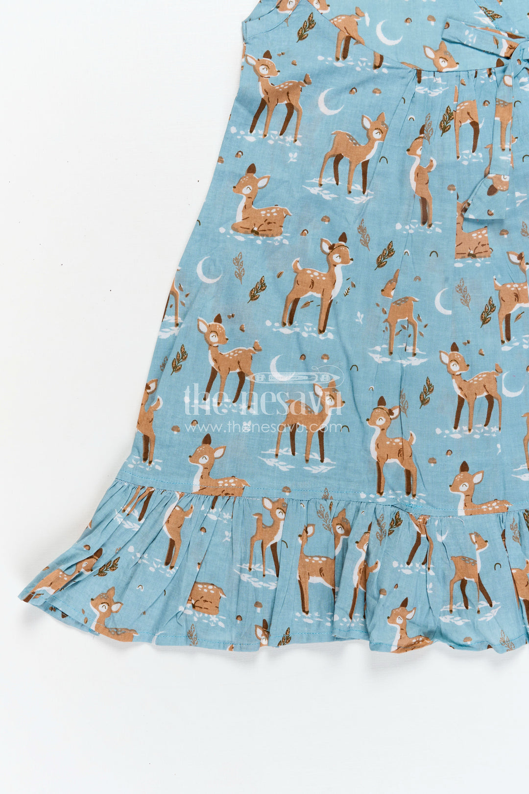 Lightweight Cotton Frock for Kids with Digital Animal Print and Cute Ruffled Hem in Soothing Blue