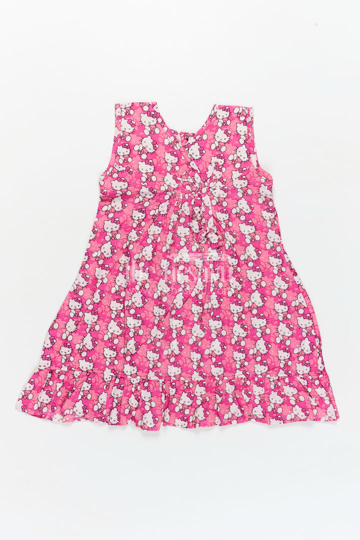 Girls Printed Cotton Frock with Hand Block Floral Design and Playful Ruffles in Cheerful Pink