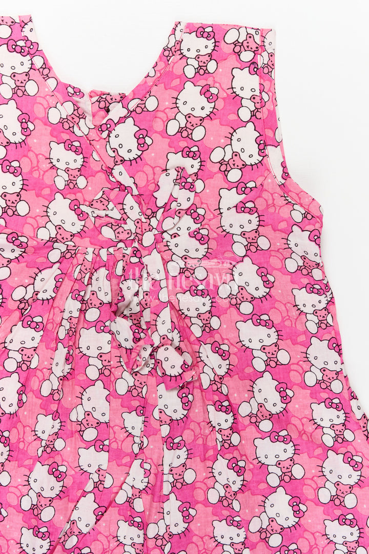 Girls Printed Cotton Frock with Hand Block Floral Design and Playful Ruffles in Cheerful Pink
