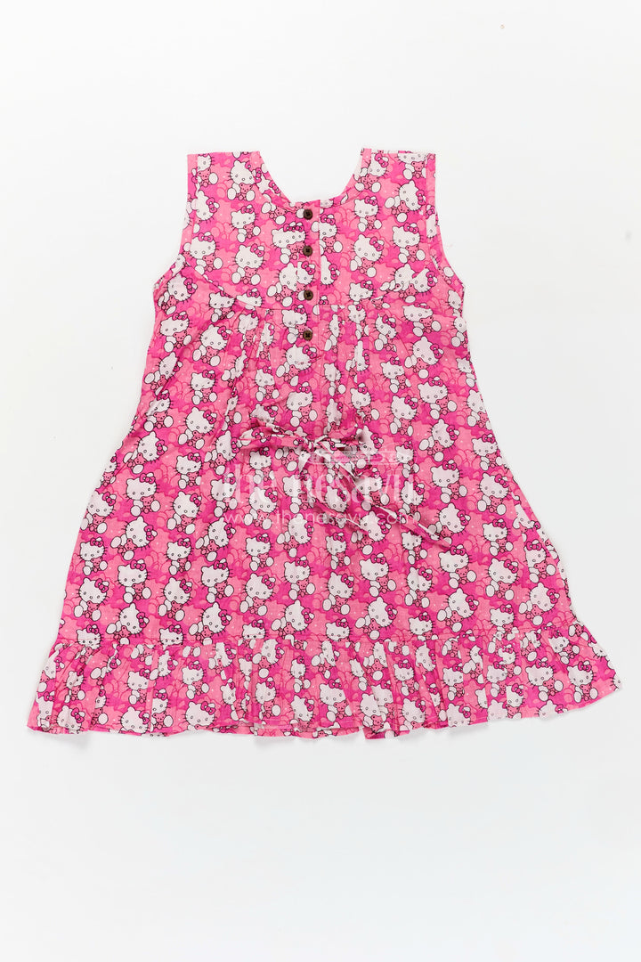 Girls Printed Cotton Frock with Hand Block Floral Design and Playful Ruffles in Cheerful Pink