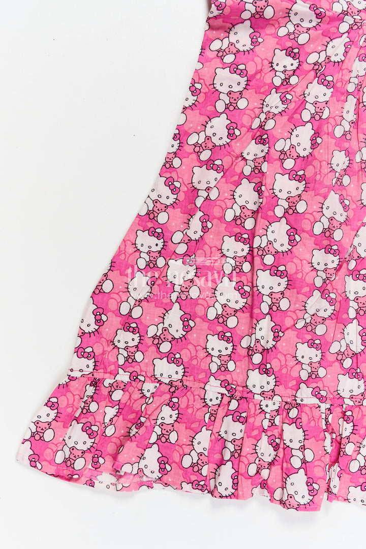 Girls Printed Cotton Frock with Hand Block Floral Design and Playful Ruffles in Cheerful Pink
