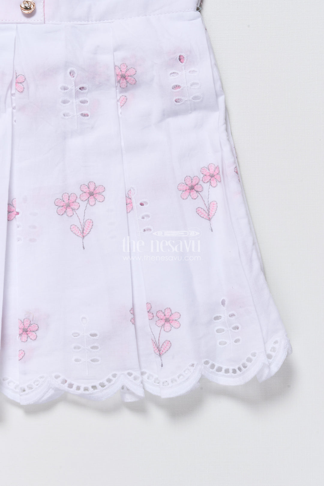 Sleeveless hakoba cotton frock with soft embroidery work