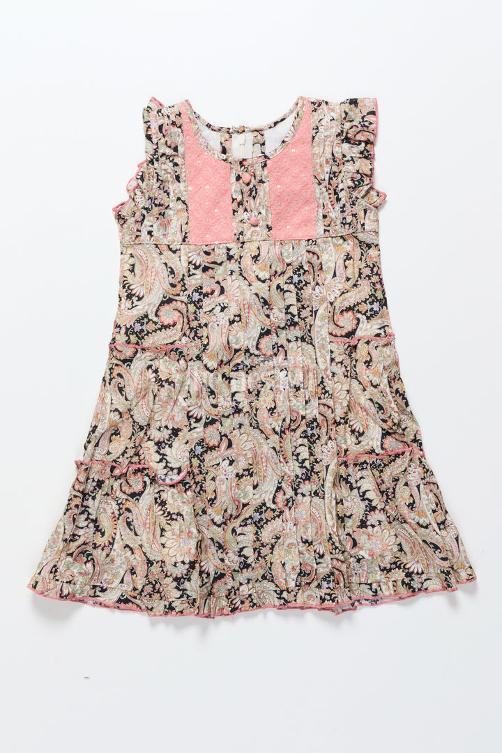 Girls cotton frock with digital print for ethnic school days and casual celebrations