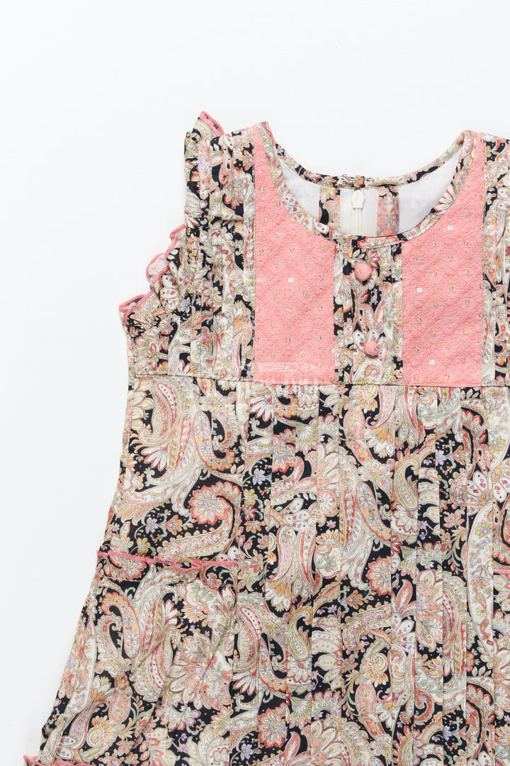 Girls cotton frock with digital print for ethnic school days and casual celebrations