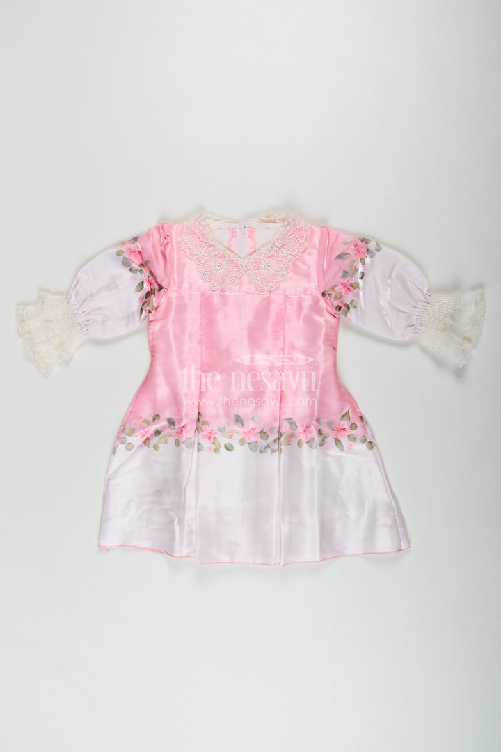 Girls pink organza frock with floral embroidery for festive wear